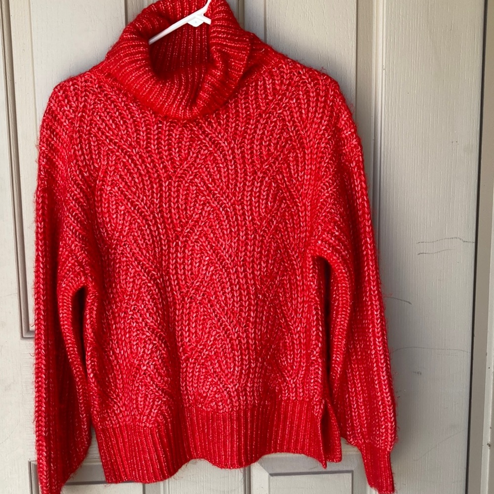 A new day woman’s xs red, Burt, orange cowl neck, cozy sweater like new
